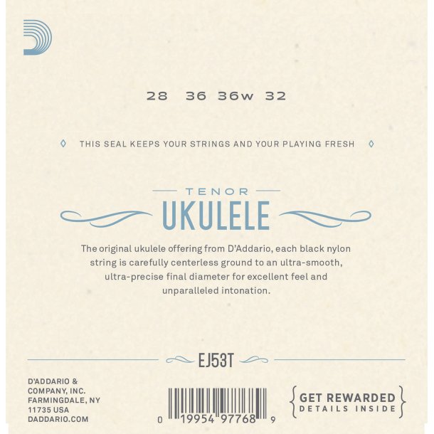 D'Addario EJ53T Ukulele Tenor Hawaiian Black Nylon